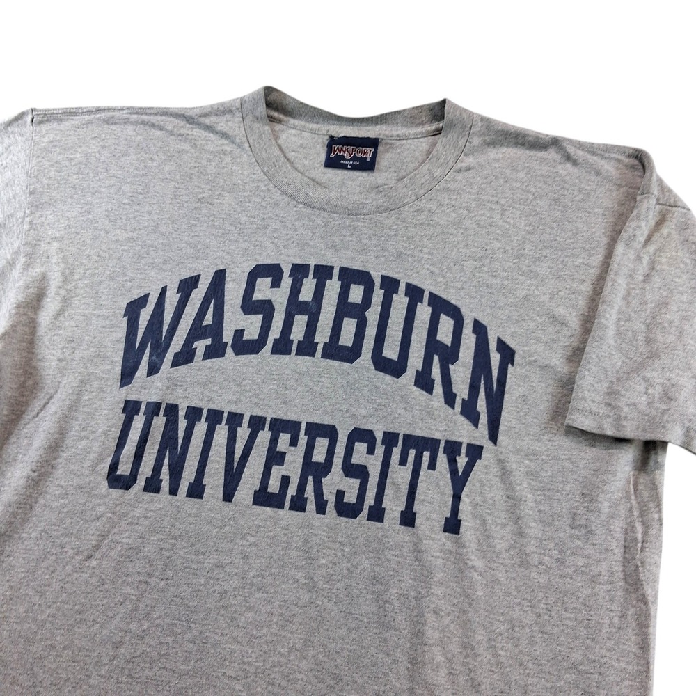 Vintage Washburn T-Shirt Large Gray Jansport Short Sleeve Collegiate Tee